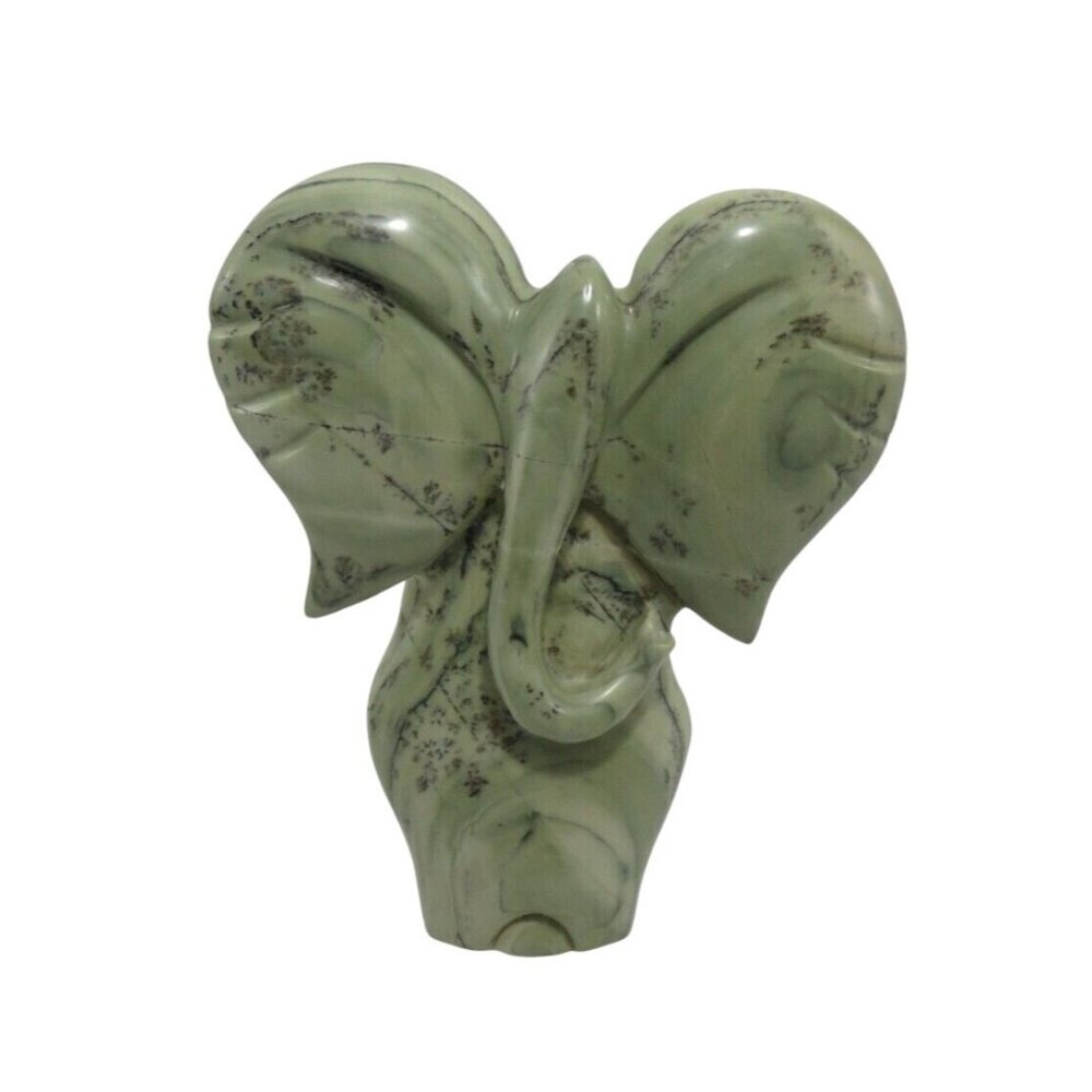 Stone Elephant Hand Carved from Butter Jade Stone in Zimbabwe Africa Signed 9"